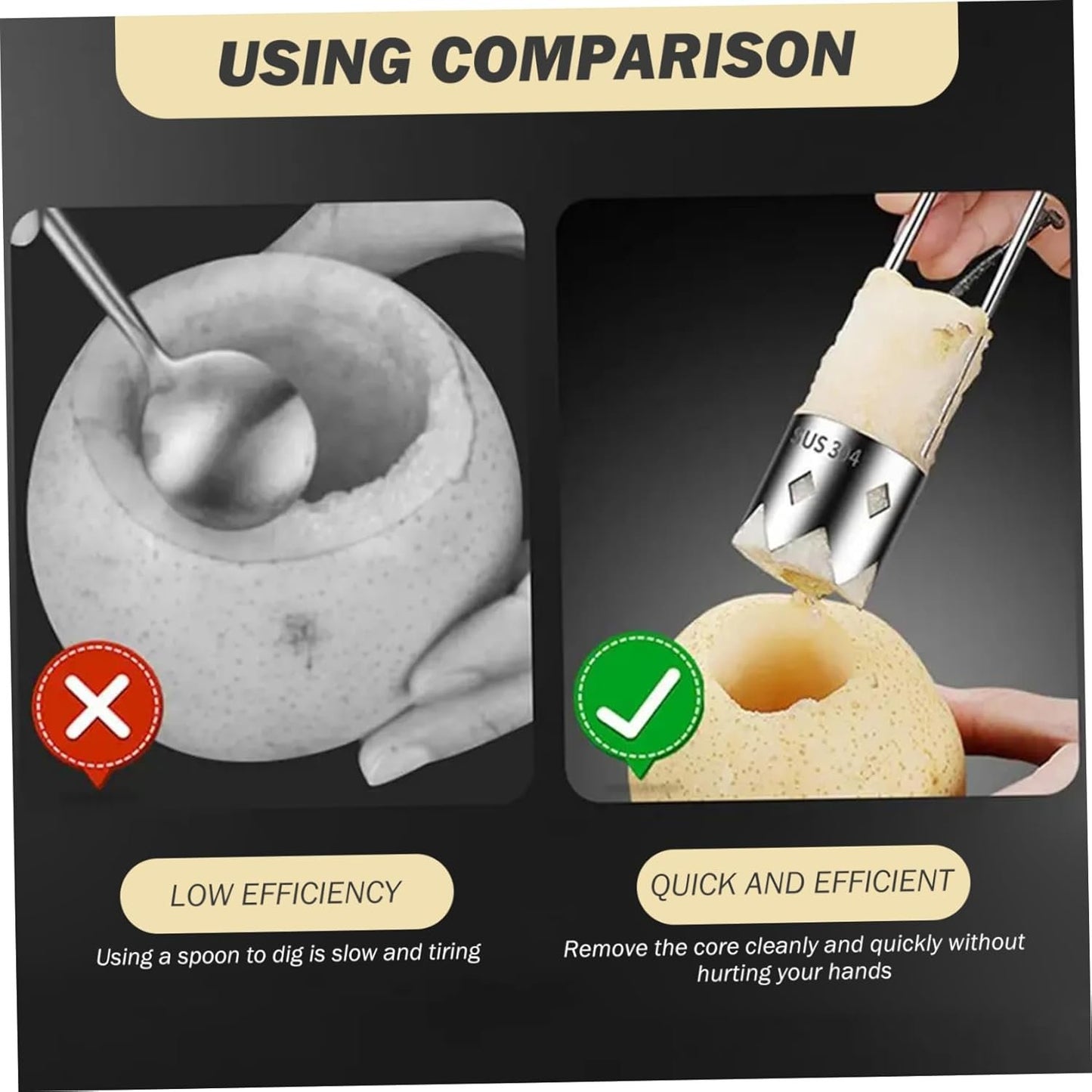 Utensile per togliere il torsolo di frutta, 2 pezzi con lama robusta Acciaio inossidabile 304 Utensile per togliere il torsolo di peperone con manico rotondo Gadget da cucina compatti e appendibili St