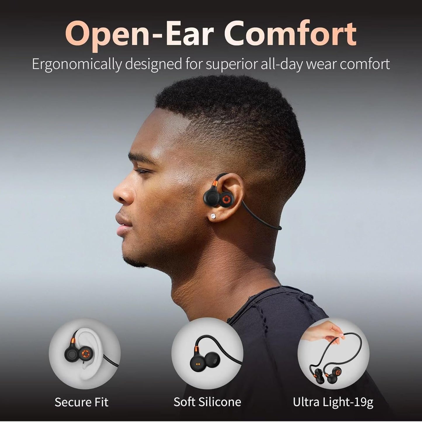 Ortizan Open Ear Headphones, Air Conduction Bluetooth Headset, Bluetooth Headphones IPX6 Waterproof, Clear Calls, 19g Lightweight Wireless Headphones, 10H Playtime, Perfect for Running and Sports
