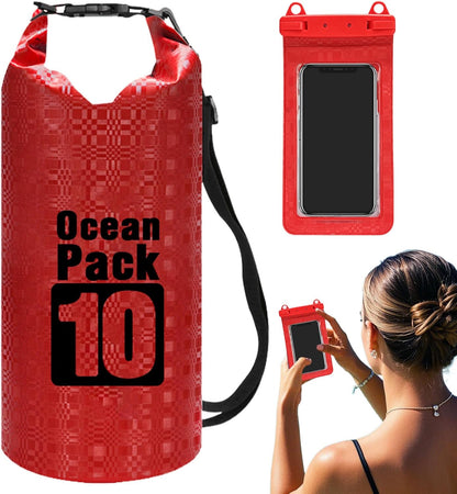 Dry Bags Waterproof, Roll Top Water Proof Storage Backpack, 16.14 x 7.68 x 0.2 Inches Lightweight Compression Sack Travel Camping Commuting, 1 Pack, for Outdoor Hiking Shopping Gear, red, Please refer