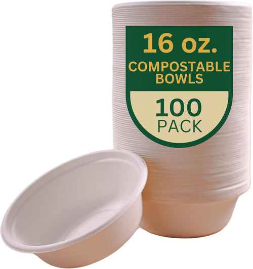 Eco Fairy 16 oz. Disposable Bowls – 100-pack Heavy-Duty, Biodegradable & Compostable Paper Bowls for Soup, Ice Cream, Salad, Cereal, and Snacks - Ideal for Parties, Catering, and Camping Trips