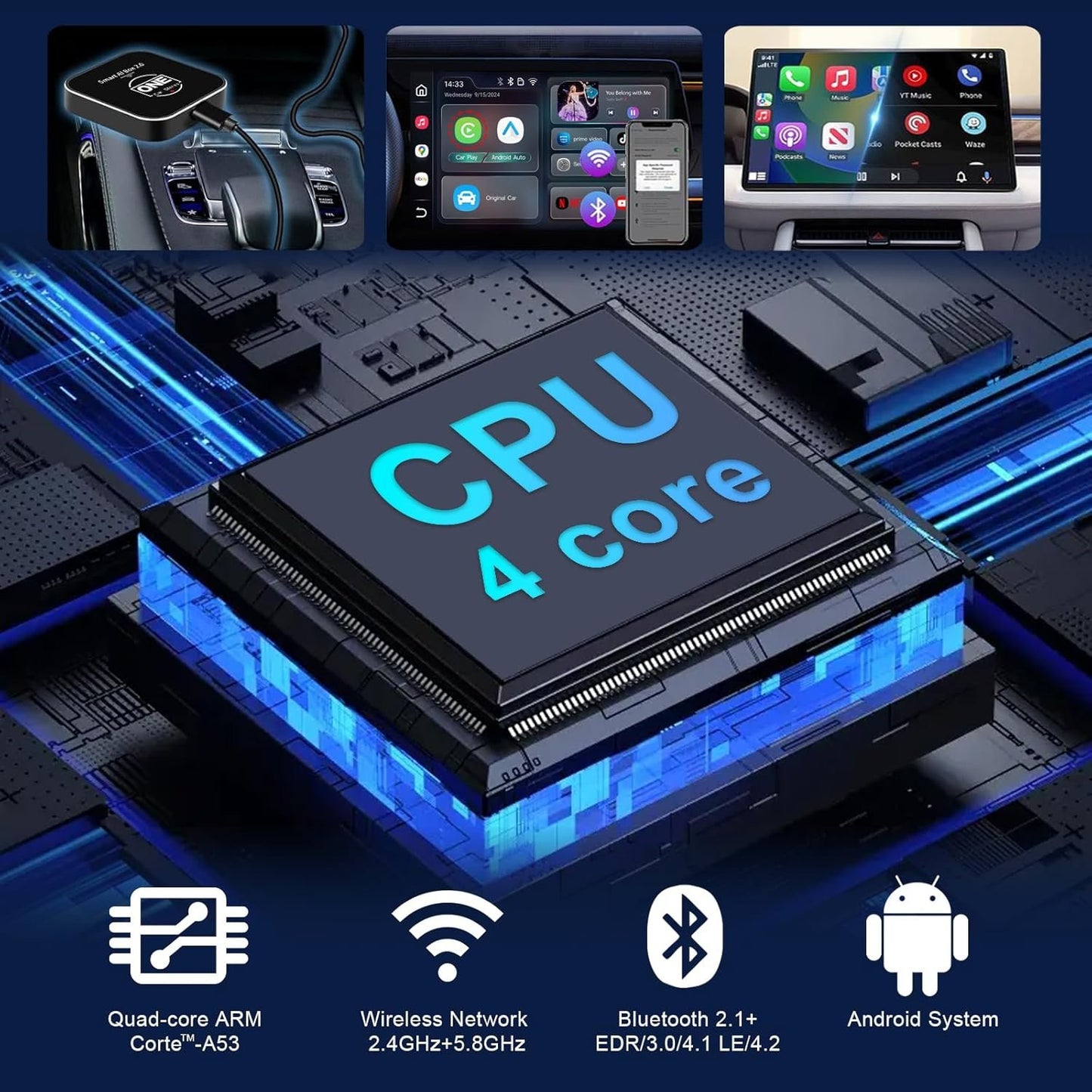 2025 Smart Ai Box 2.0 Wireless CarPlay Android Auto Adapter Dongle for Cars with OEM Wired CarPlay, Magic CarPlay Ai Box Streaming YouTube TikTok Netflix Video Apps, Support TF Card GPS Dual WiFi