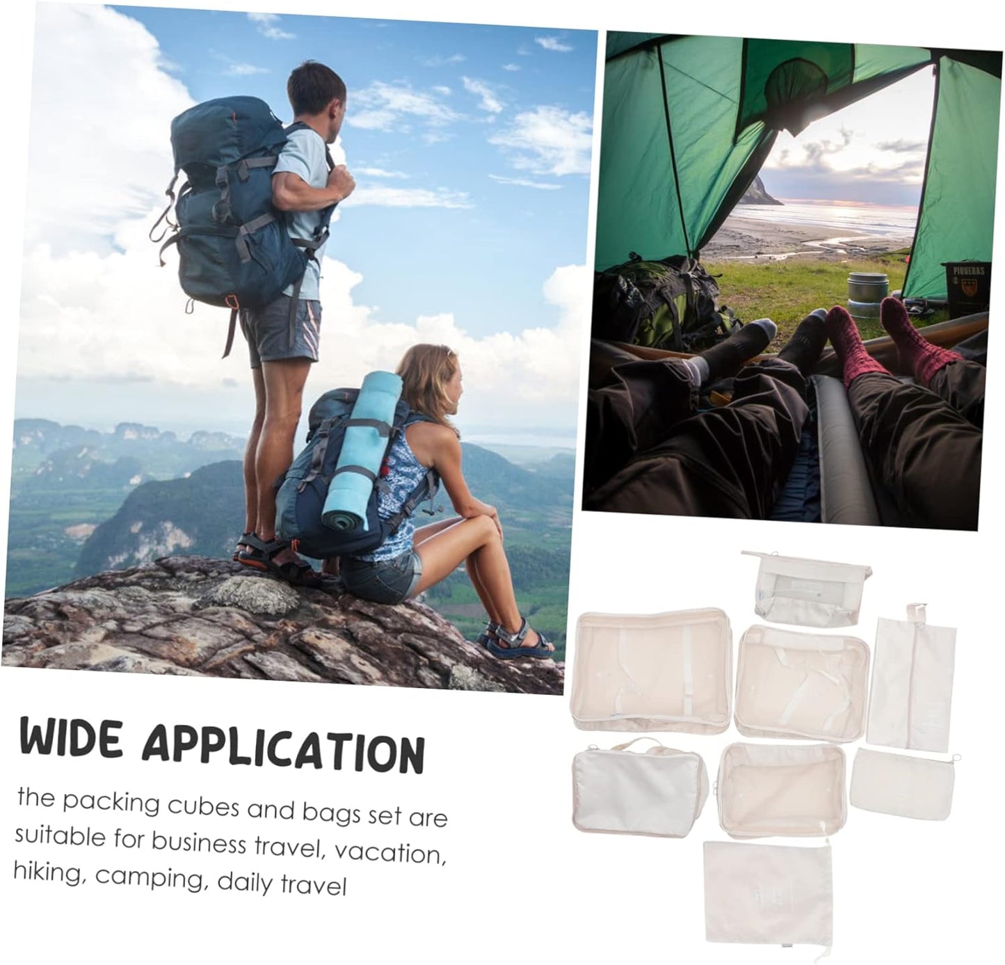 ANDRESLAD Travel Packing Cubes Storage Bags Set of Polyester Mesh Lid Space-saving for Suitcase Organization