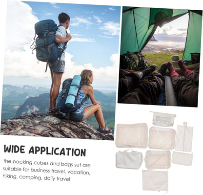 ANDRESLAD Travel Packing Cubes Storage Bags Set of Polyester Mesh Lid Space-saving for Suitcase Organization