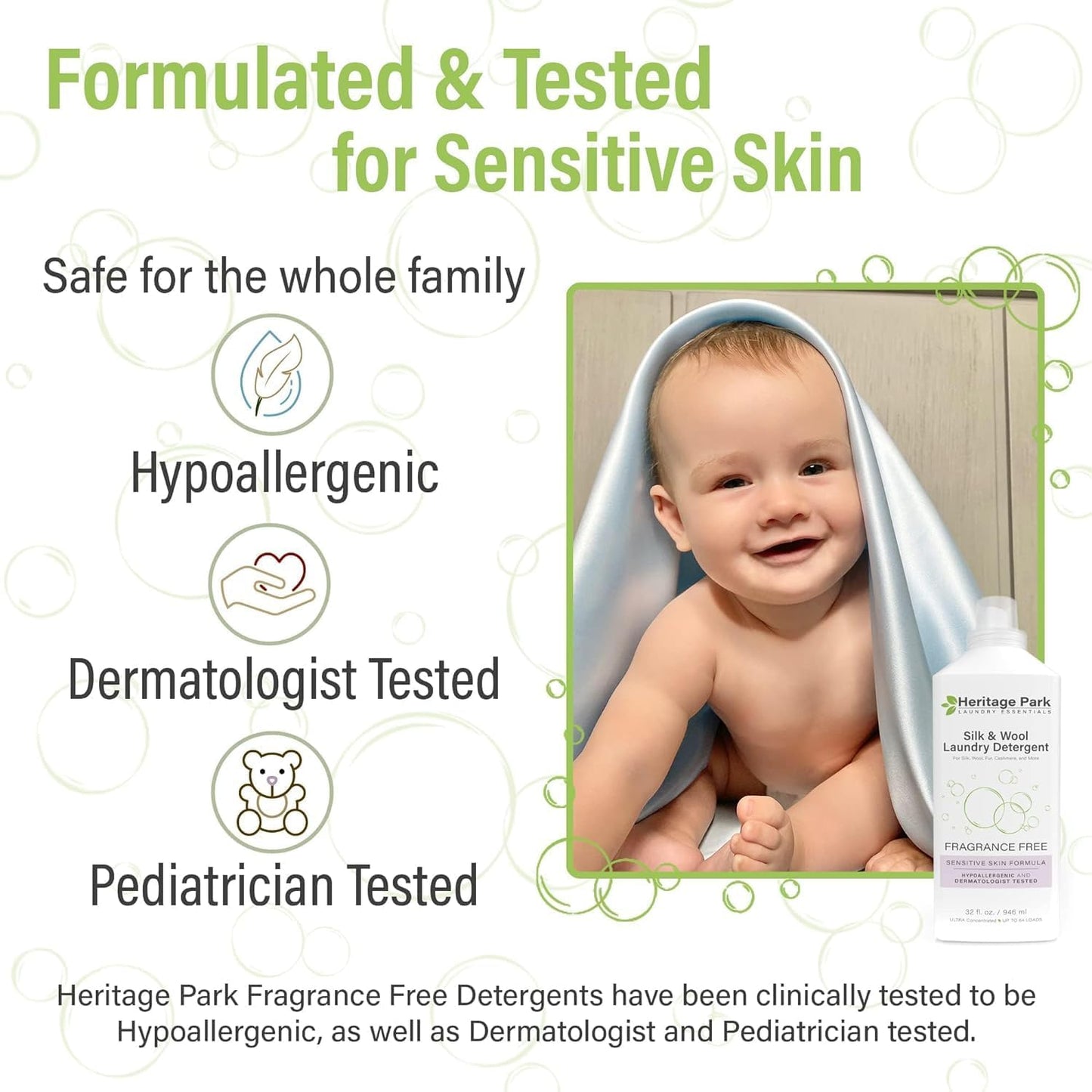 Heritage Park Silk & Wool Laundry Detergent Fragrance Free Hypoallergenic pH Neutral Dermatologically Tested Gentle on Sensitive Skin Enzyme Free Concentrate up to 128 Loads