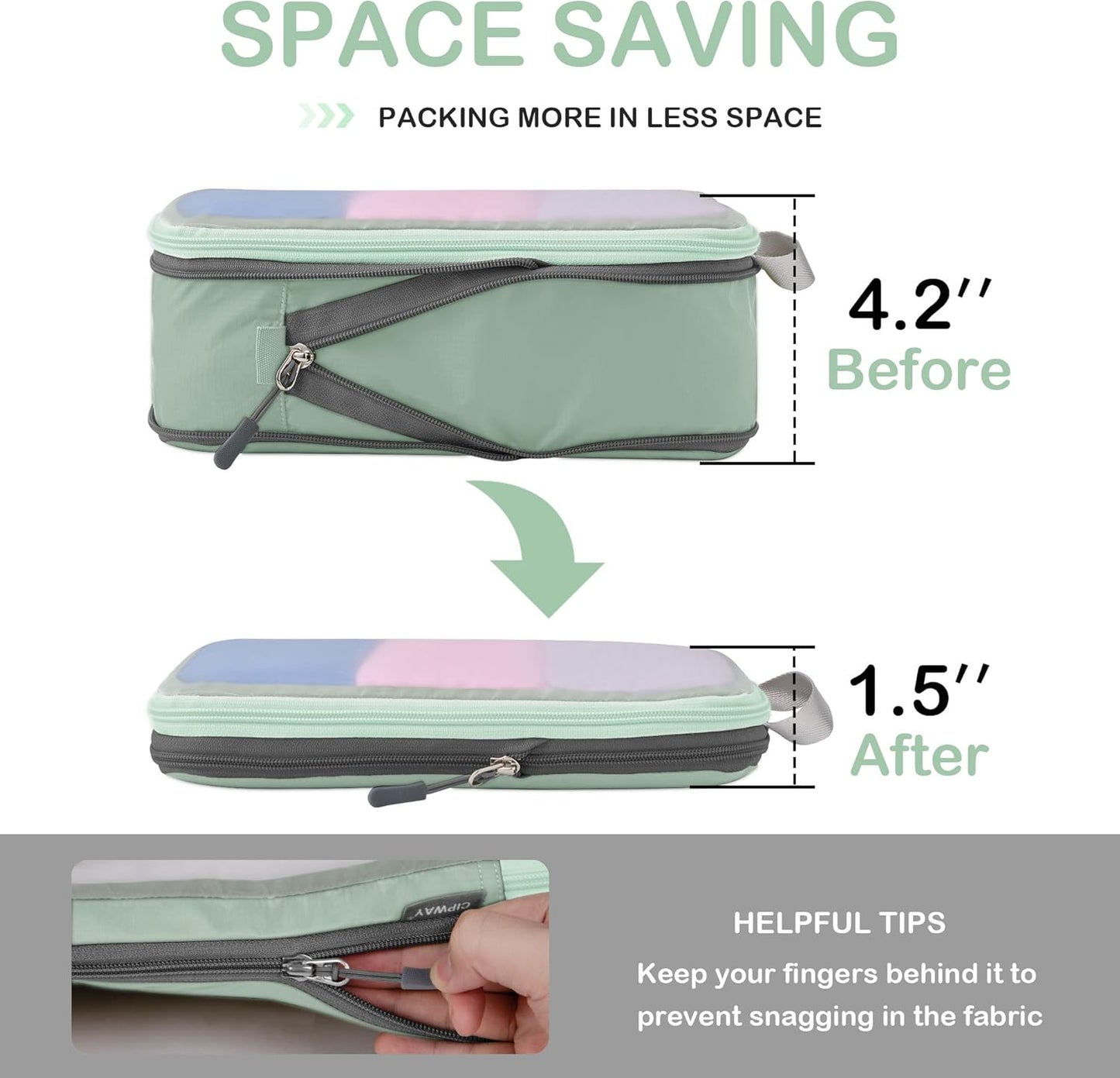 Cipway Compression Packing Cubes, See Through Mesh Luggage Organizer Bags,8 Set Travel Essentials for Carry on Suitcase with Laundry Bags Shoe Bags Travel Toiletry Bag（Sage green）