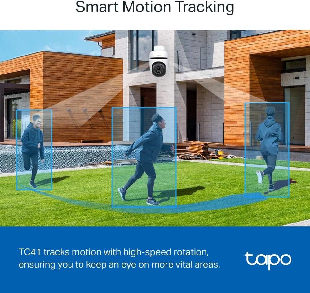 TP-Link Tapo Pan/Tilt Outdoor Security WiFi Camera, 2K, Full-Colour Night Vision, 360Â°, IP65, Smart AI Detection, Sound & Light Alarm, Up to 512 GB, SD Card Slot, No Hub Required (TC41)