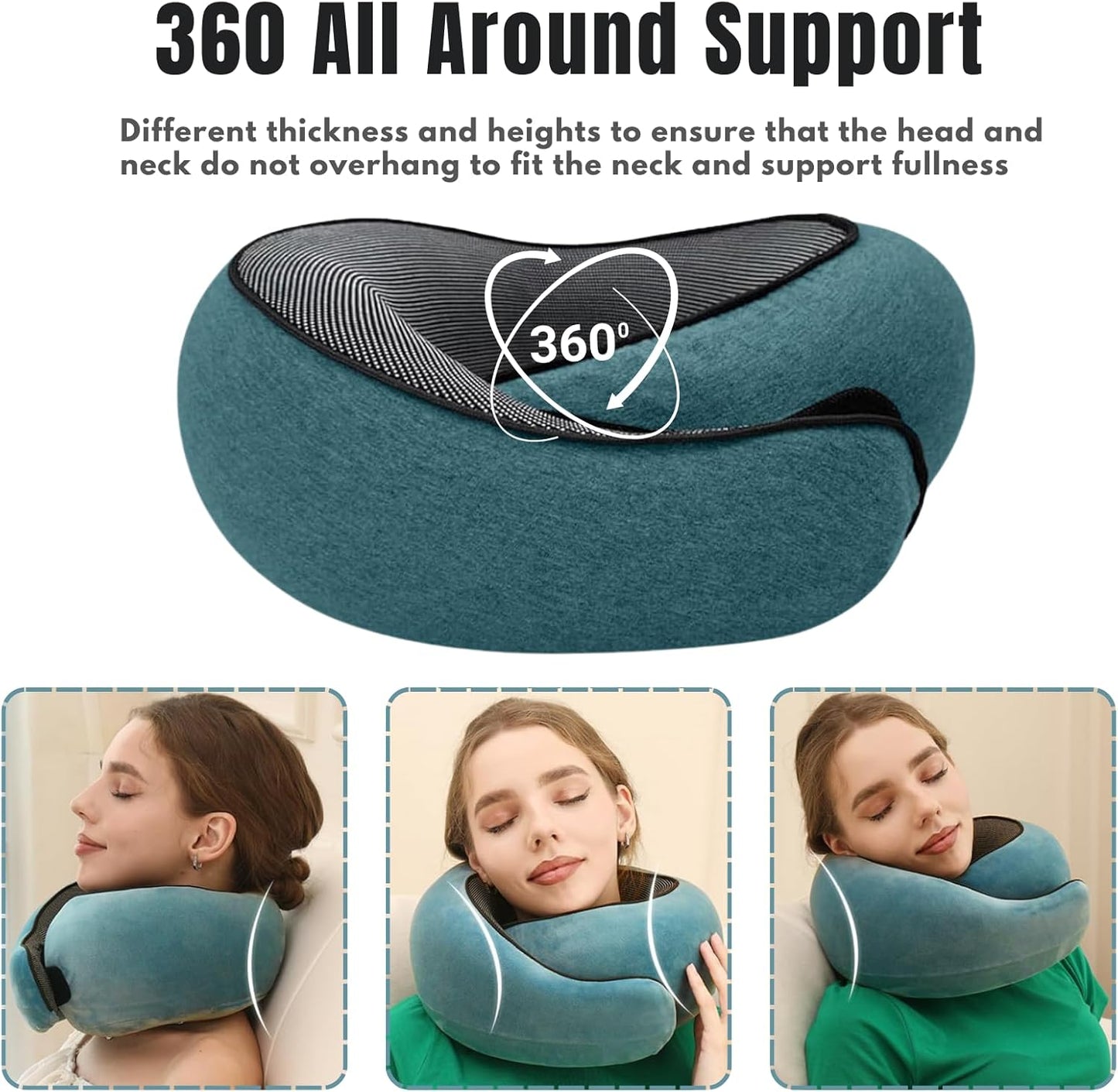 Neck Travel Pillow | Memory Foam Neck Pillow for Comfort on Airplane | Compact and Ergonomic Design for Travel, Car Rides, Home Use | Ideal for Adults Kids (Peacock Blue)