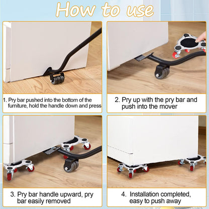 Furniture Transport Wheels Set - Sliding System with Lifter, 4 Pieces and Furniture Lifter Set - 360° Swivel - 400kg Wheels - Durable ABS Wheels