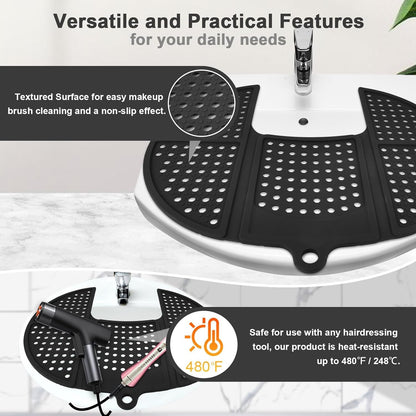YHJWW Foldable Bathroom Sink Cover for Counter Space, Heat Resistant Silicone Makeup Organizer Mat for Your Beauty Routine, Small Bathroom & Rv Camper Travel Must Haves Accessories, Black