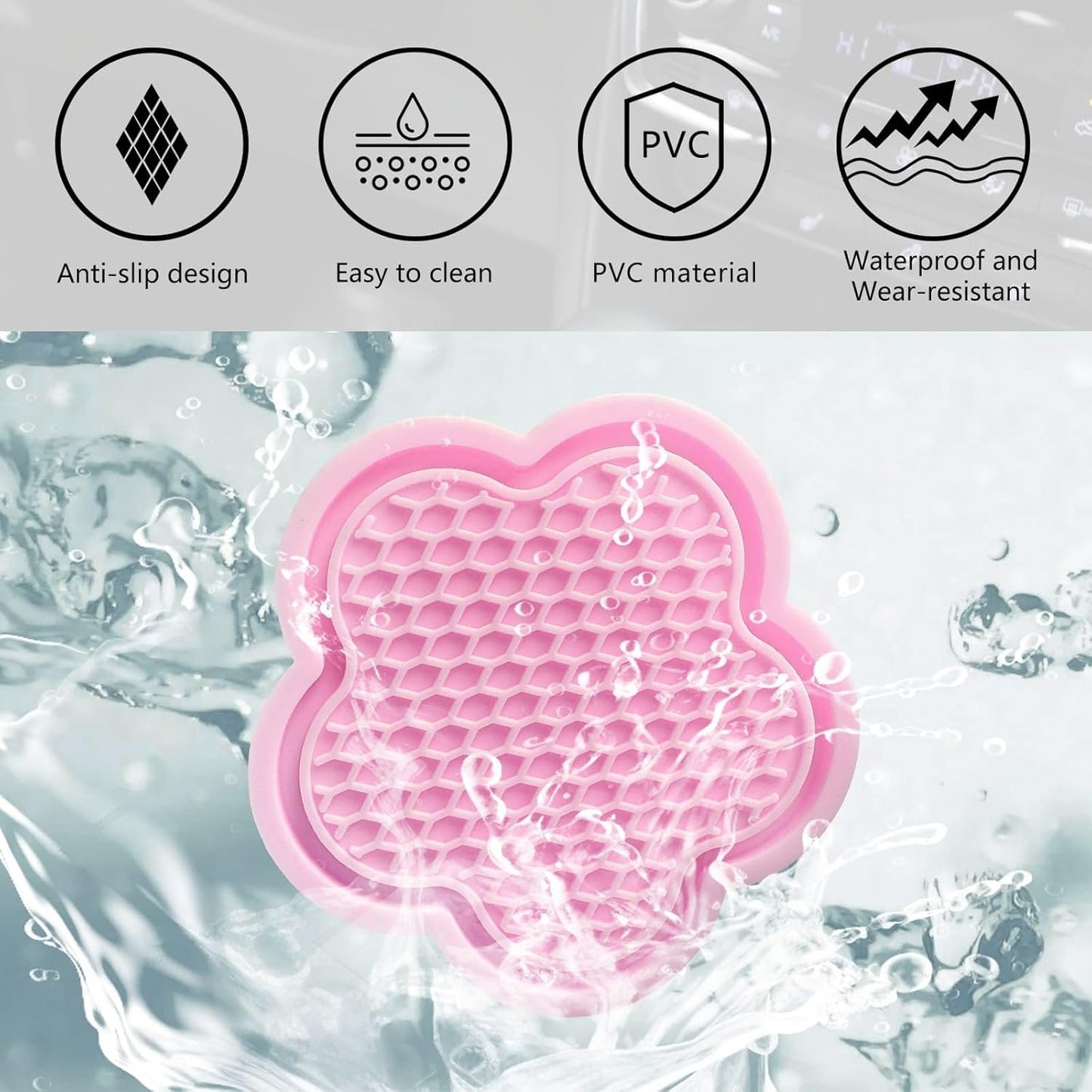 MAEZOE 4-Pack Car Cup Coaster, Universal Auto Non-Slip Cup Holder Embedded in Ornaments Silicone Coaster, Car Interior Accessories (Pink)