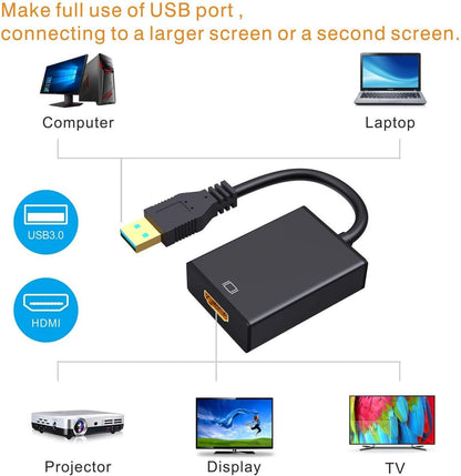 USB to HDMI Adapter,ABLEWE USB 3.0/2.0 to HDMI 1080P Video Graphics Cable Converter with Audio for PC Laptop Projector HDTV Compatible with Windows XP 7/8/8.1/10[Mac OS not Supported]