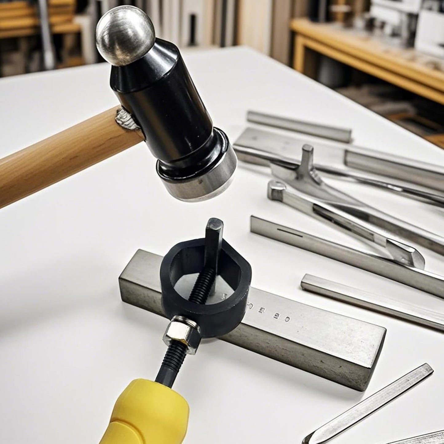 Metal Stamping Tools, Steel Stamp Holder with Safety Grip, Leather Puncher with Yellow Rubber Handle, 11.8cm/3cm, Secure Marking Punch for Precision Engraving