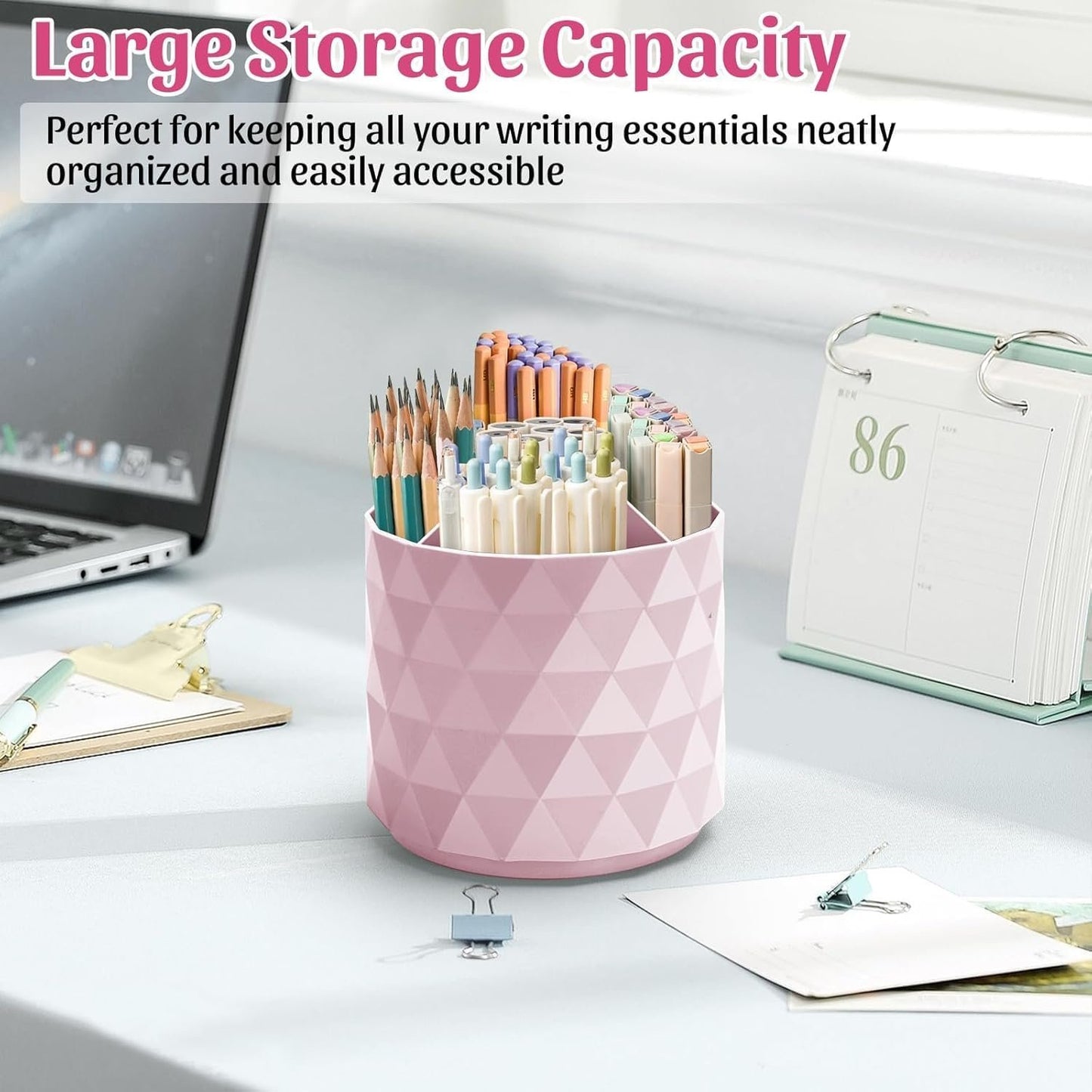 SAHENITEANA Desk Organizer, 360° Rotation Pen Holder 5 Slots Desk Pen Organizer for Office, School, Home, Art Supply, Cute Desktop Supplies & Accessories (Green)