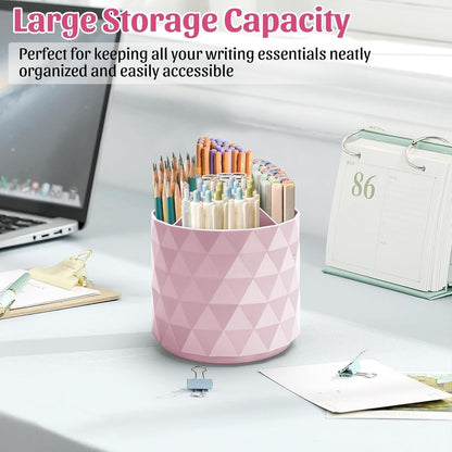 SAHENITEANA Desk Organizer, 360° Rotation Pen Holder 5 Slots Desk Pen Organizer for Office, School, Home, Art Supply, Cute Desktop Supplies & Accessories (Green)