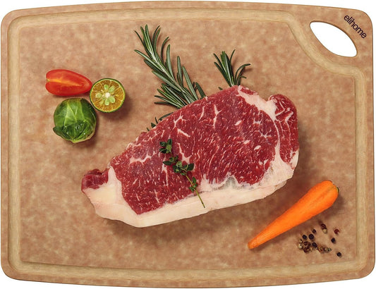 Elihome Classic Series LARGE Kitchen Cutting Board, Natural Wood Fiber Composite, Dishwasher Safe, Eco-Friendly, Juice Grooves with Easy Grip Handles,Non Porous, BPA Free, Made in USA 16" x 12" x1/4"