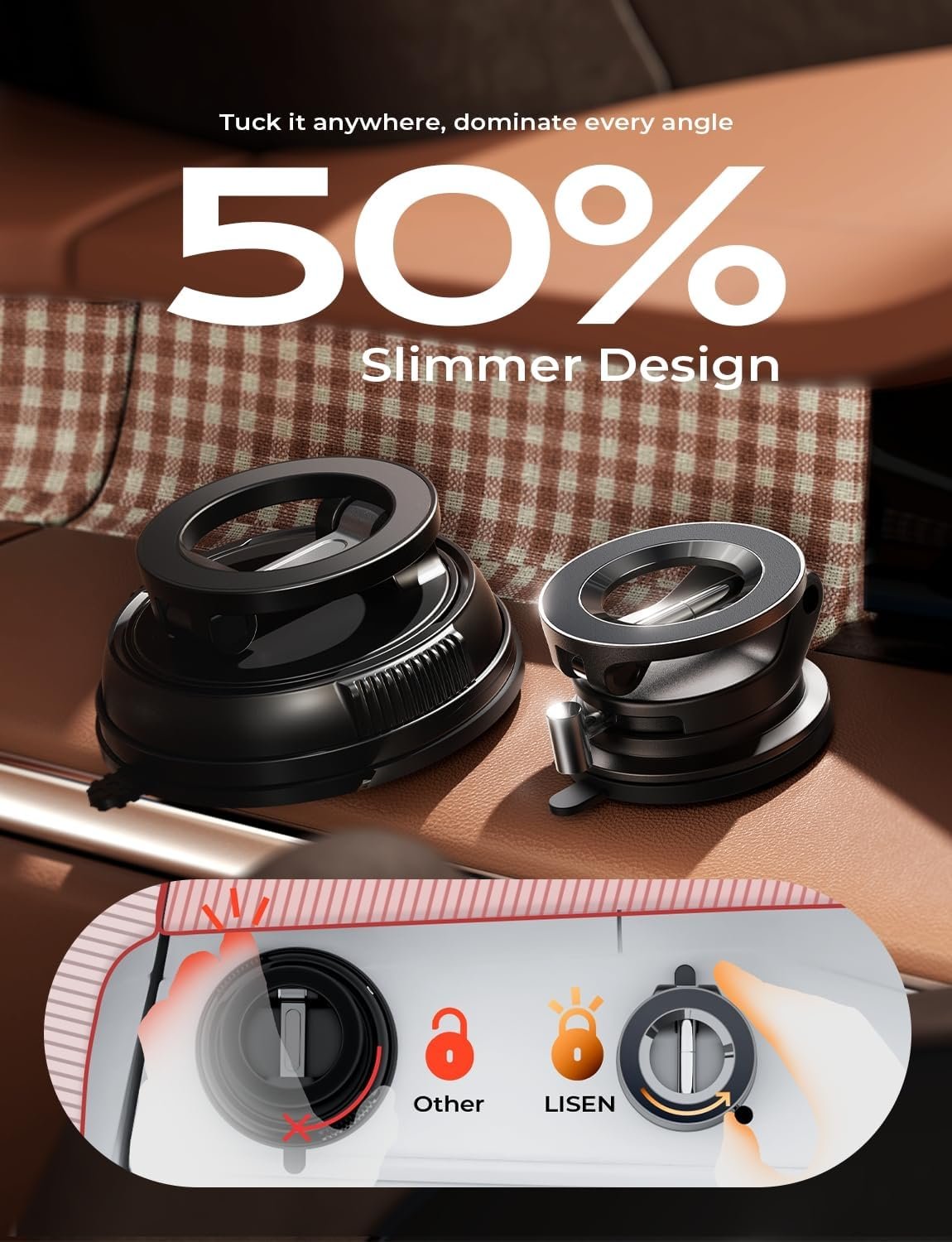 LISEN Retractable Car Phone Mount, 360 Adjustable for MagSafe Car Mount Magnetic Phone Holder, Vacuum Magnetic Phone Holder Suction Cup Phone Mount for iPhone 16 Pro Max 15 14 13 12 Plus Mini