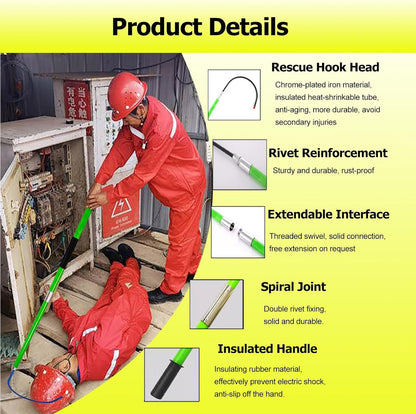 Rescue Hook Stick Electrical Safety Fiberglass High Voltage Insulated Rescue Hook for Electrician, Electrocution Emergency Life-Saving Tool with Telescopic Pole for Cable Maintenance Power Tower(Yello