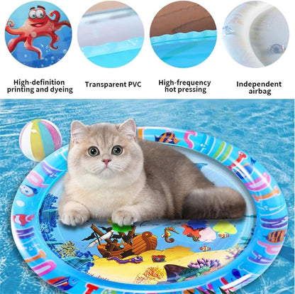 Generico Ocean Breeze Splashland Cat Toy, Ocean Breeze Splashland, Cat Water Mat with Fish, Water Sensory Play Mat for Cats, Cats Mats Toy Interactive for Indoor (D-60cm/25.6in)