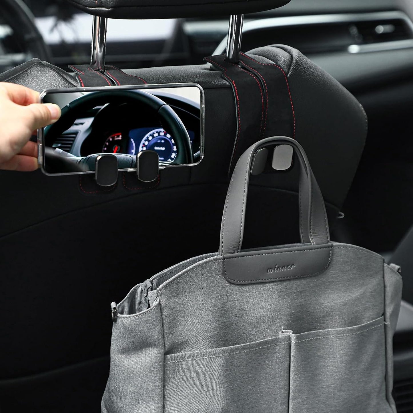 Halinuia 2 Pieces Double Back Car Seat Hook, Car Seat Back Storage Hook Accessories Interior, Hanger for Headrest Storage Bag for Car