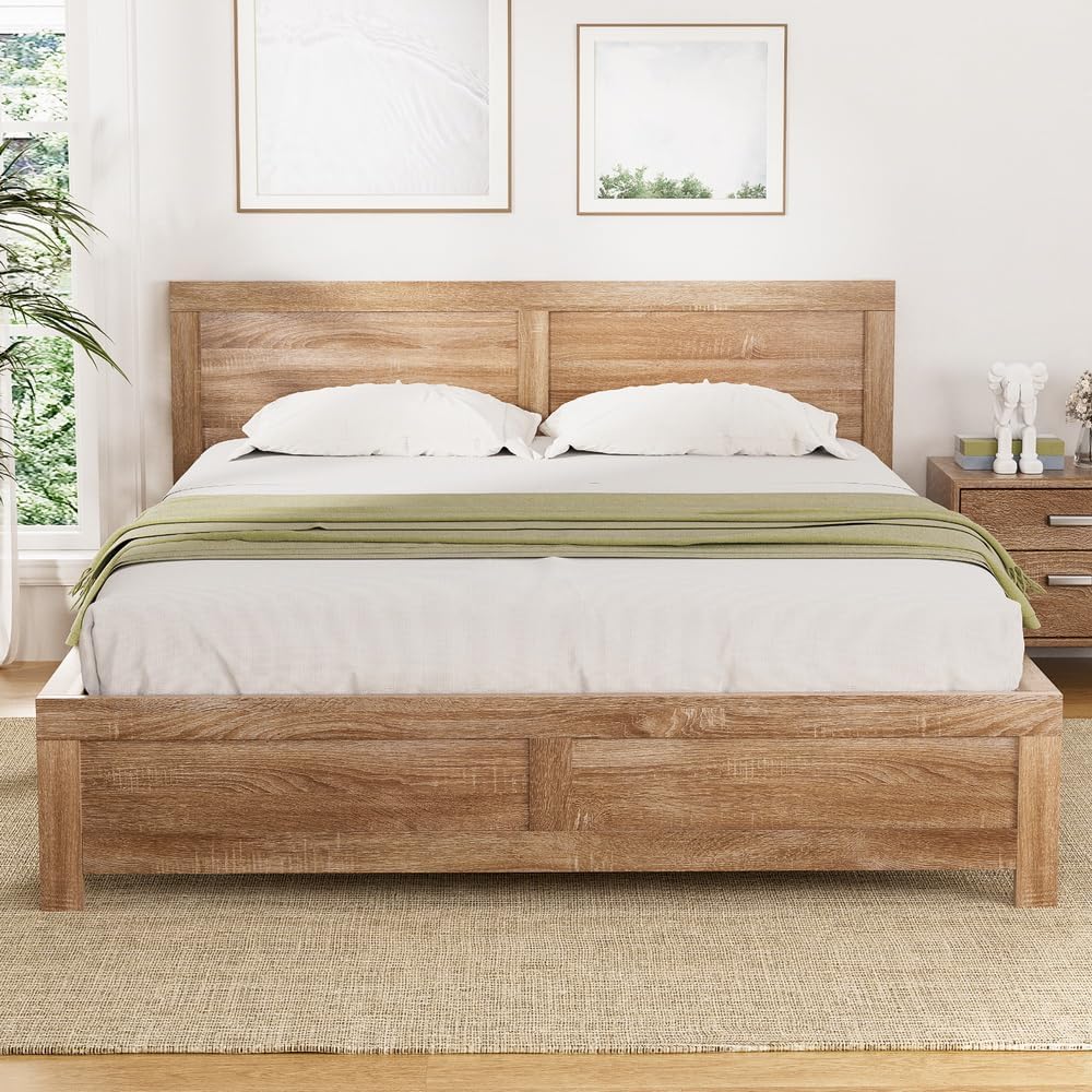 Artiss Queen Bed Frame with Headboard, Wooden Bed Base with 21CM Under Storage, 300KG Capacity Solid Platform Bedframe, Queen Size No Box Spring Needed for Guest Bedroom Furniture, Easy Assembly