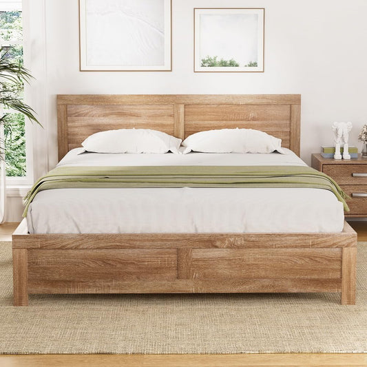 Artiss Queen Bed Frame with Headboard, Wooden Bed Base with 21CM Under Storage, 300KG Capacity Solid Platform Bedframe, Queen Size No Box Spring Needed for Guest Bedroom Furniture, Easy Assembly
