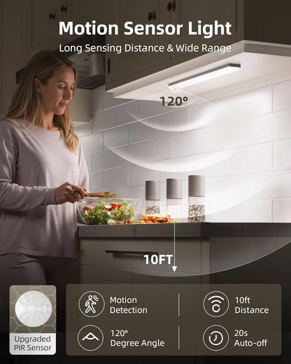 EZVALO 6-Pack Under Cabinet Lighting with Charging Station, Rechargeable Motion Sensor Lights, 3 Color Temps, Dimmable 62 LED Wireless Motion Activated Cabinet Lights with Remote for Kitchen,Pantry