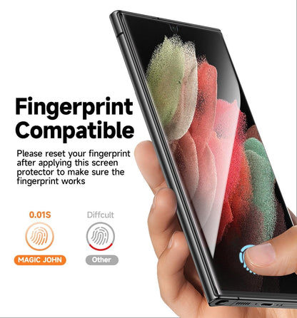 MAGIC JOHN 2 Pack for Samsung Galaxy S21 Ultra Screen Protector [Ceramic Film Material Not Glass] 6.8 inch,[100% Fingerprint ID Compatible] Easy Installation Tray, 3D Curved, Bubble
