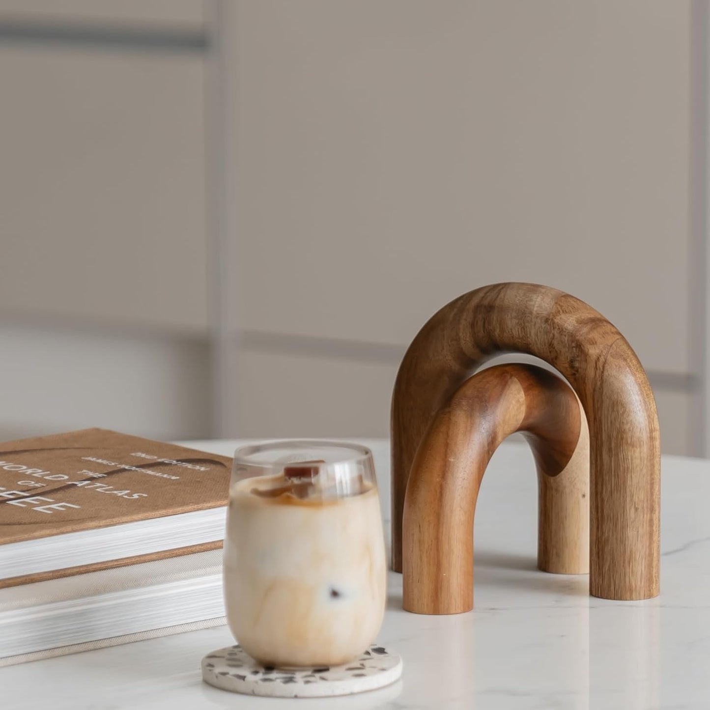 PEAKOLY Wood Arch Bookshelf - Modern Home Decor Accents for Coffee Table, Entryway, Living Room, Desk - Decorative Objects and Aesthetic Shelf Items