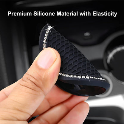 2PCS Bling Car Cup Coaster, 2.75 Inch Auto Cup Holder Insert Coasters Silicone Anti-Slip Crystal Rhinestone Drink Mat, Universal Vehicle Interior Accessories for Women Girls (Black)