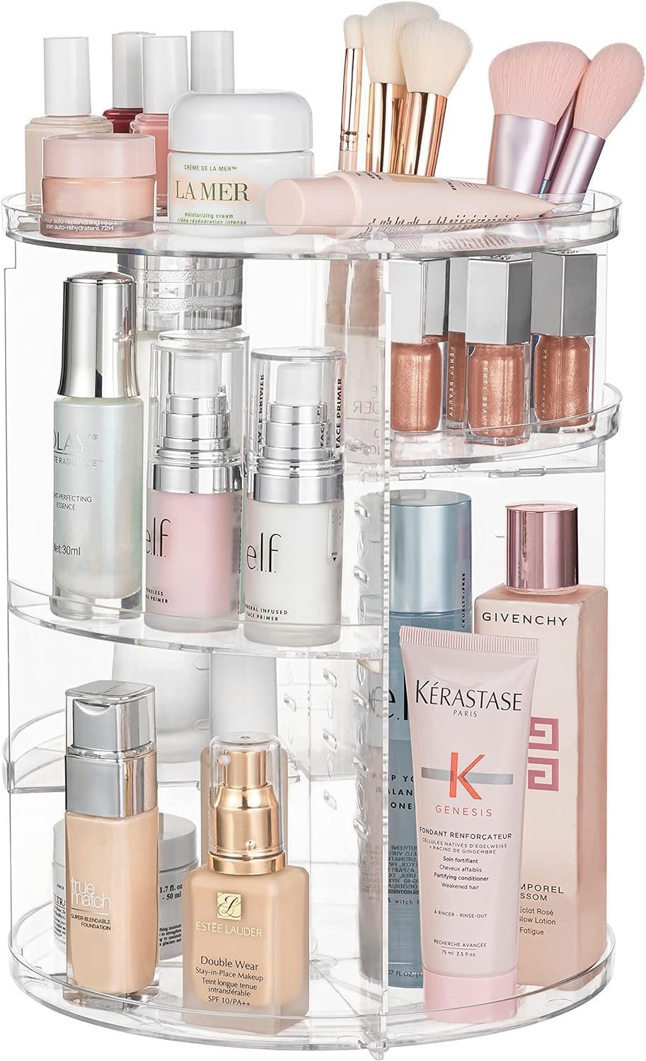HBlife 360 Rotating Makeup Organizer Adjustable Makeup Carousel Large Capacity Revolving Perfume Organizer Skincare Organizers Cosmetic Storage Spinning Holder for Vanity, Clear