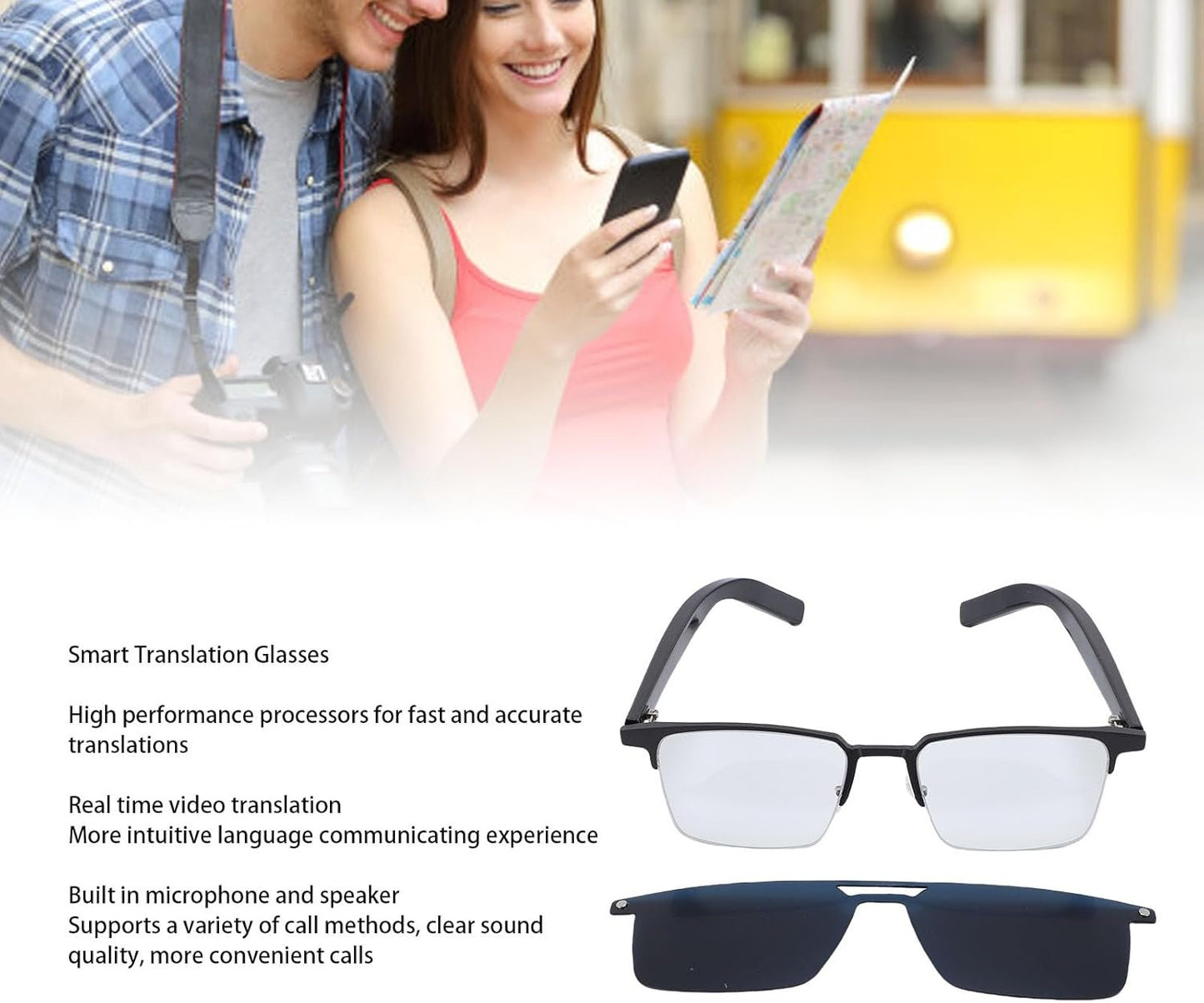 AI Translation Smart Glasses, 100+ Languages Real Time Video, BT5.3 Polarized Wearable Tech with Touch Control,AI Smart Glasses for Travel Business