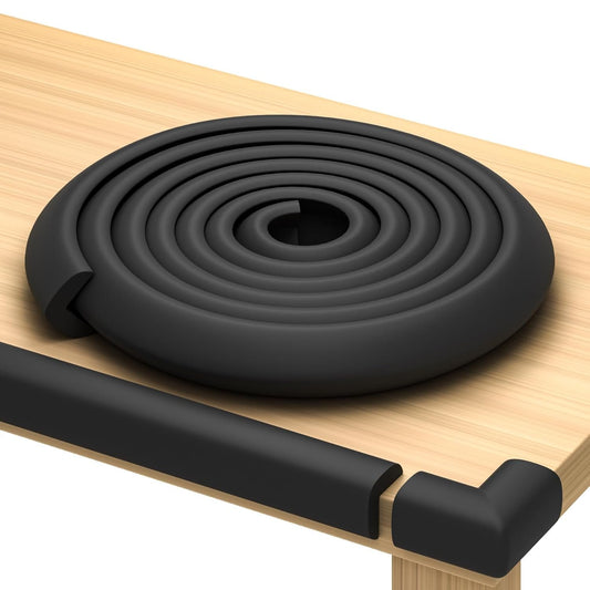 (Black) - Furniture Edge and Corner Guards 6.2m Protective Foam Cushion 5.5m Bumper 8 Adhesive Childsafe Corners Baby Child Proofing Set NonToxic and Safe for Table, Fireplace, Countertop Black