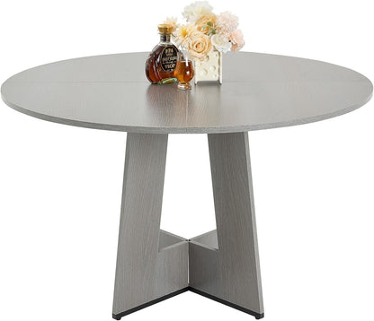 VEVOR Round Dining Table, 47 inch Wood Table for 2-4 Person, Farmhouse Circle Dinner Furniture, Rustic Leisure Tables with Thick Wooden Legs, for Home Kitchen Living Room, Grey (Only Table)