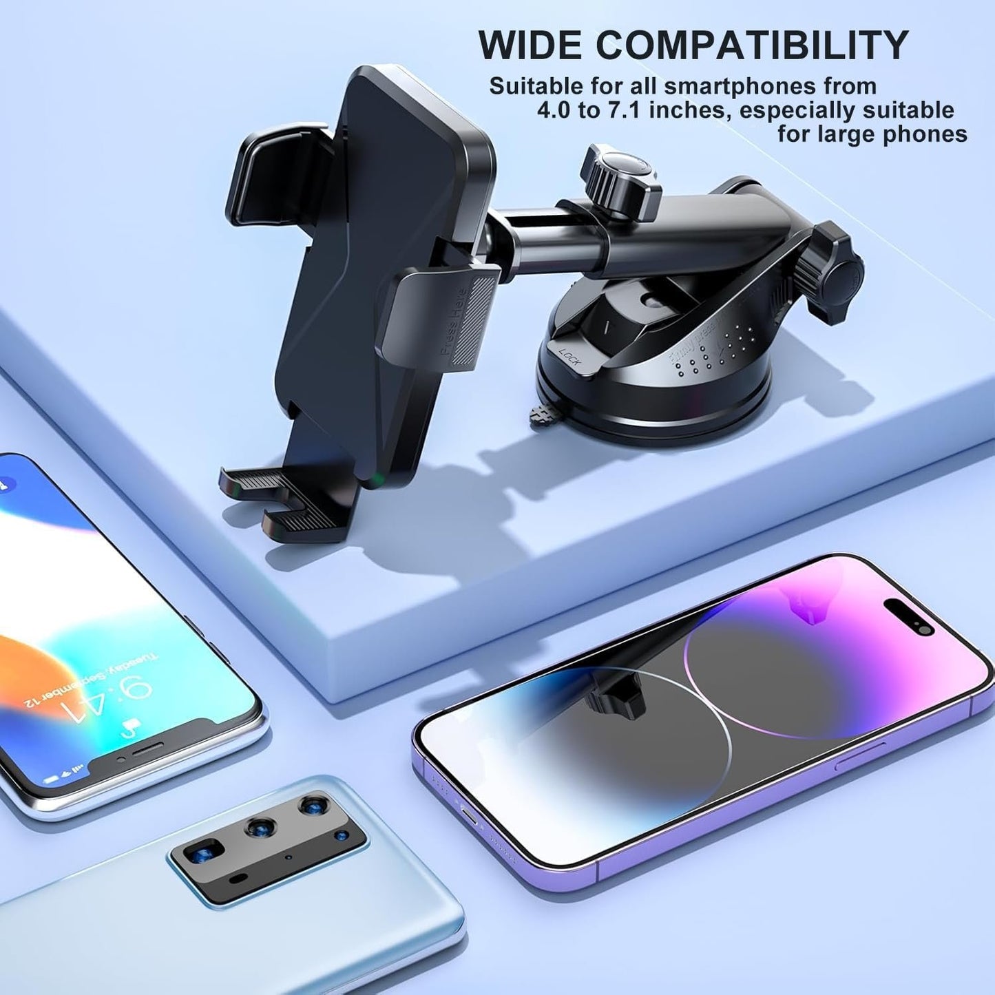 Car Phone Holder Phone Mount for Car Windshield Dashboard Automotive [Super Stable] Automobile Cell Phone Holder Fit for Most iPhone Android Smartphone