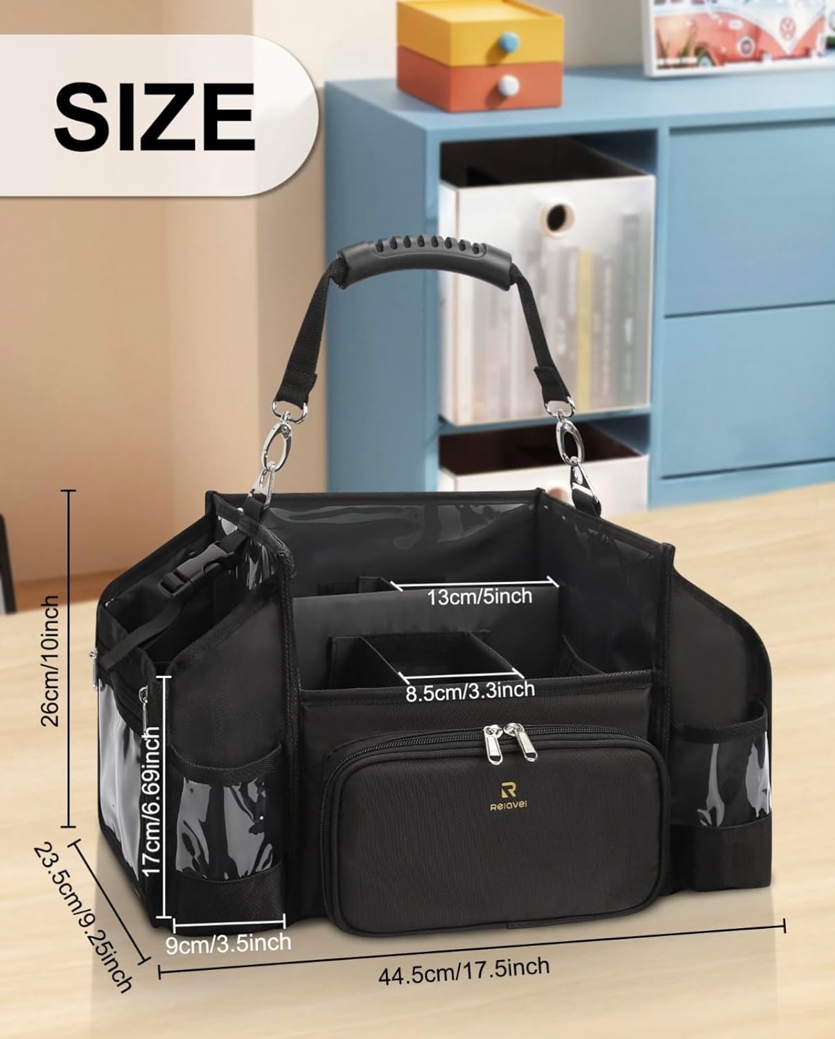 Portable Makeup Artist Makeup Bag with Compartments PVC Coating Easy Clean 46cm Black Professional, Black, Professional