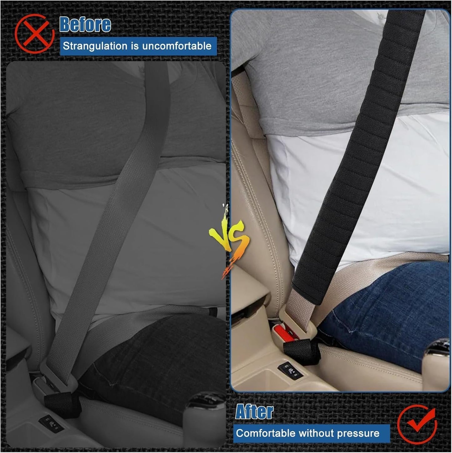 2Pcs Extra Long Seat Belt Covers for Adults,60cm Seatbelt Cover,Car Seat Belt Strap Cushion,Shoulder Pad Protector,Car Decorations for Women Men,Auto Interior Accessories (Black, 60cm)