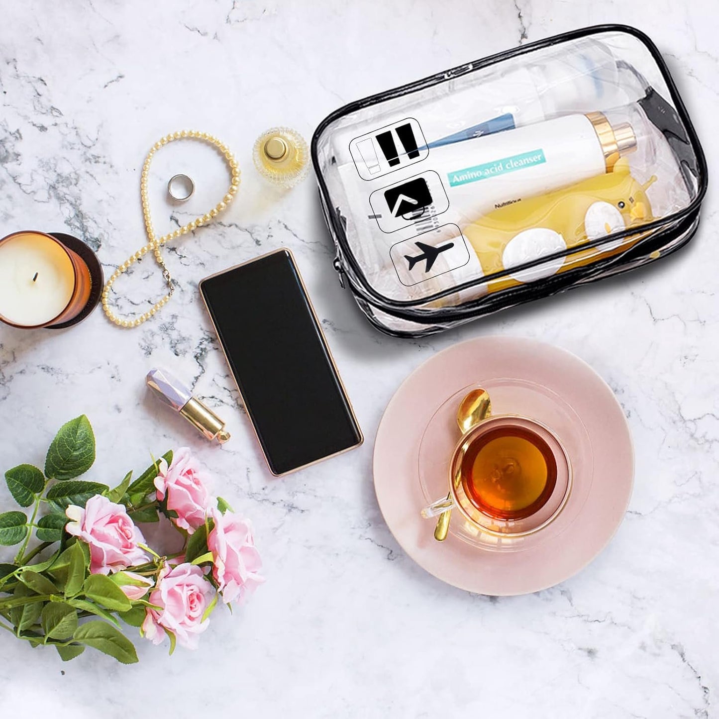 OVS4U 2 Pack TSA Approved Toiletry Liquids Bag, Travel Clear Toiletry Bag with Zipper and TSA Aviation Logo, Carry-on Travel Accessories | Quart Size | Cosmetic Pouch Makeup Travel Bags for Women/Men