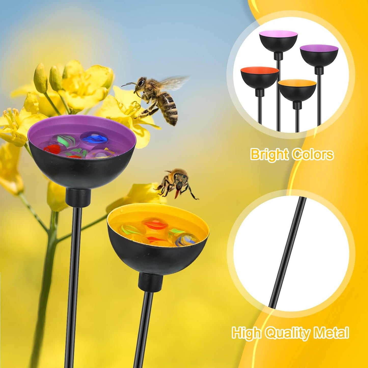 Lineshading 4 Pcs Bee Watering Station Butterfly Water Catcher Cups Small Insects Bee Feeders for Outside Feeding and Watering Metal Garden Stakes Garden Sculpture Decor