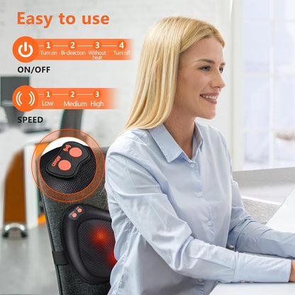 Electric Massage Pillows Shiatsu Massage Cushion for 3 Speeds with Change of Direction and 4 Massage Knots for Neck Muscle Relaxation Suitable for Home Office as Gift