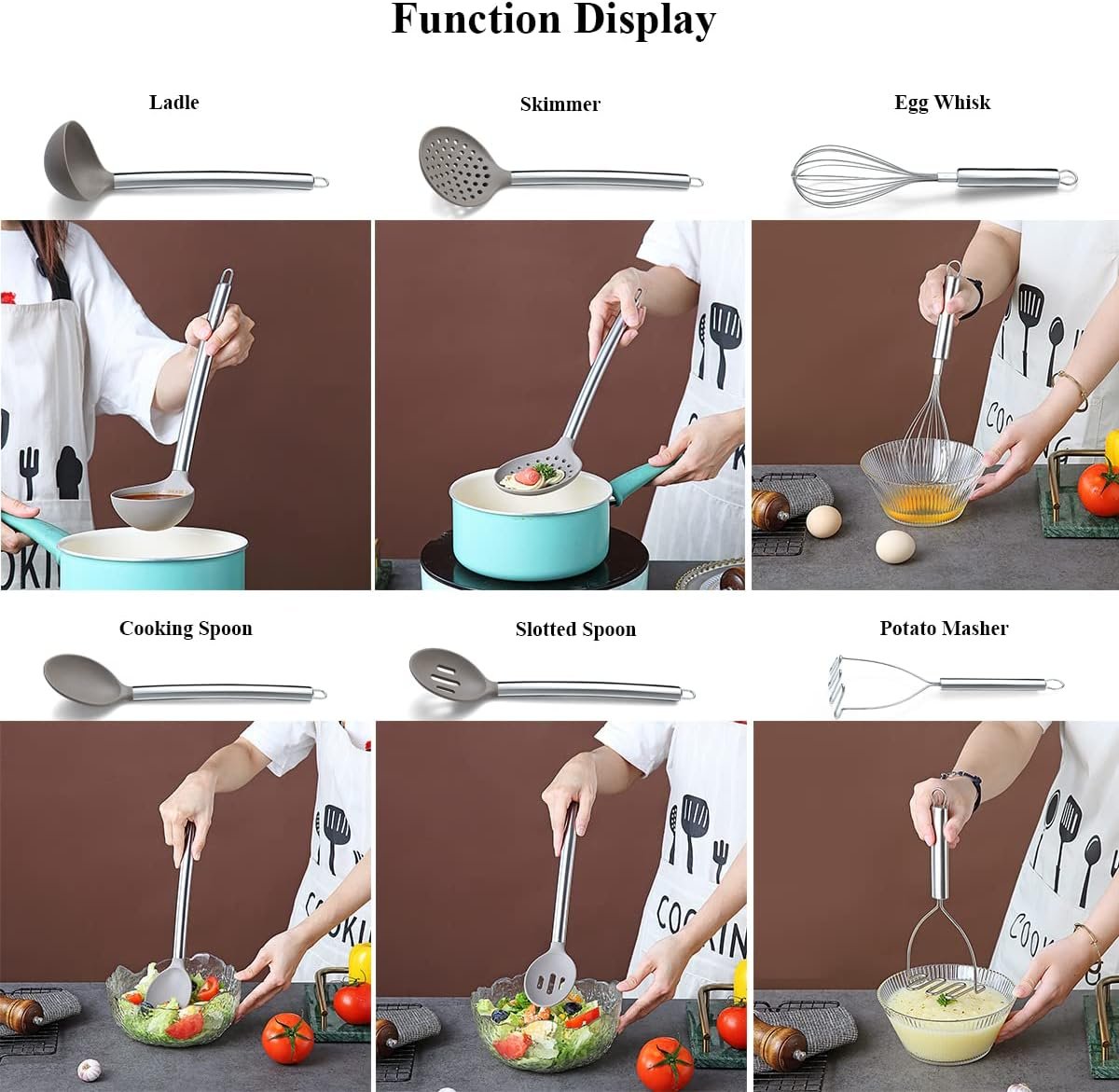 38 Pieces Kitchen Utensil Set with Utensil Holder, Silicone Head and Stainless Steel Handle Pots, Kitchen Utensils, Non-Stick Kitchen Gadgets, Dishwasher Safe (Silver)