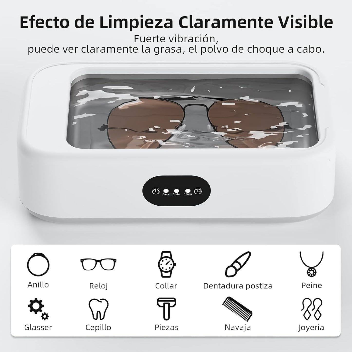 Olubfdh Ultrasonic Cleaner 640ml, 49000Hz Ultrasonic Washing Machine with 3 Time Modes, Ultrasonic Cleaning for Jewellery, Glasses, Watches, Rings, Necklaces, Dental/Dental Prostheses, Razors