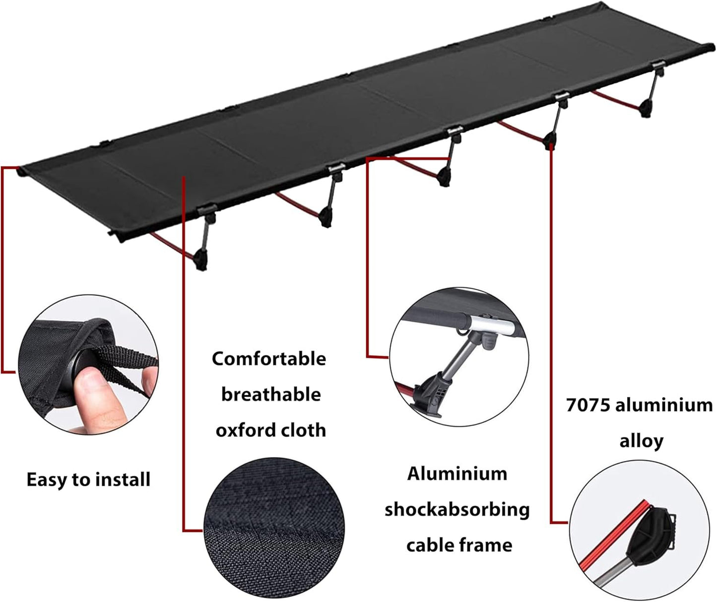 Camping Cot, Backpacking Cot, Lightweight Portable Camping Beds for Adults Kids, Heavy Duty Support 330.6 Lbs - Black, Folding Guest Bed for Outdoor, Travel, Office, Festival (Black)