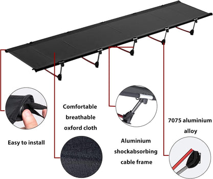 Camping Cot, Backpacking Cot, Lightweight Portable Camping Beds for Adults Kids, Heavy Duty Support 330.6 Lbs - Black, Folding Guest Bed for Outdoor, Travel, Office, Festival (Black)