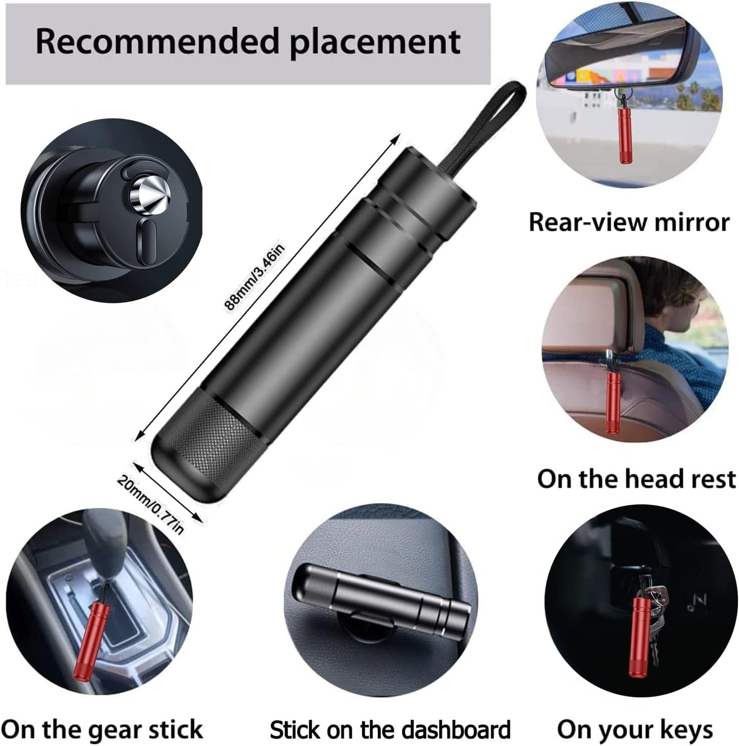 Window Breaker Seatbelt Cutter, Car Safety Hammer Glass Breaker and Seatbelt Cutter Car Emergency Escape Tool Kit Spring Type Glass Breaker Automotive Survival Tool for Land&Underwater (Black)