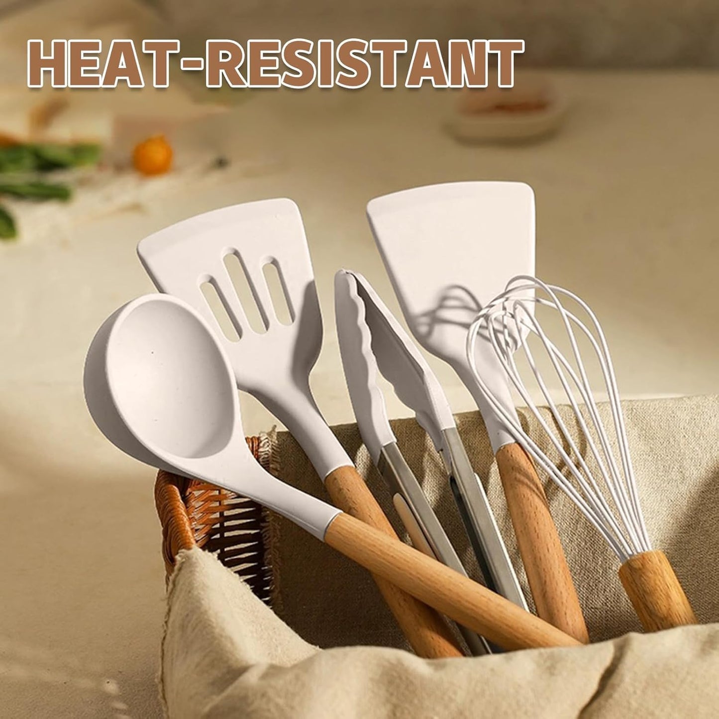 Kitchen Utensil Set Silicone Cooking Utensils Umite Chef 24 pcs Kitchen Utensils Tools Wooden Handle Spoons Silicone Utensil Set Spatulas Set Cookware Turner Tongs Whisk Kitchen Gadgets with Holder