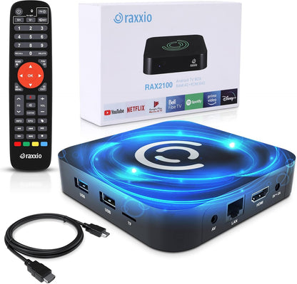 Raxxio Android TV Box 9.0 - RAX2100 Smart TV Box 4K HDR, Amlogic S905X3 Processor, 4GB RAM, 64GB ROM, WiFi 2.4G + 5G, USB 3.0, Bluetooth 4.1, Media Player with Bluetooth Remote Control