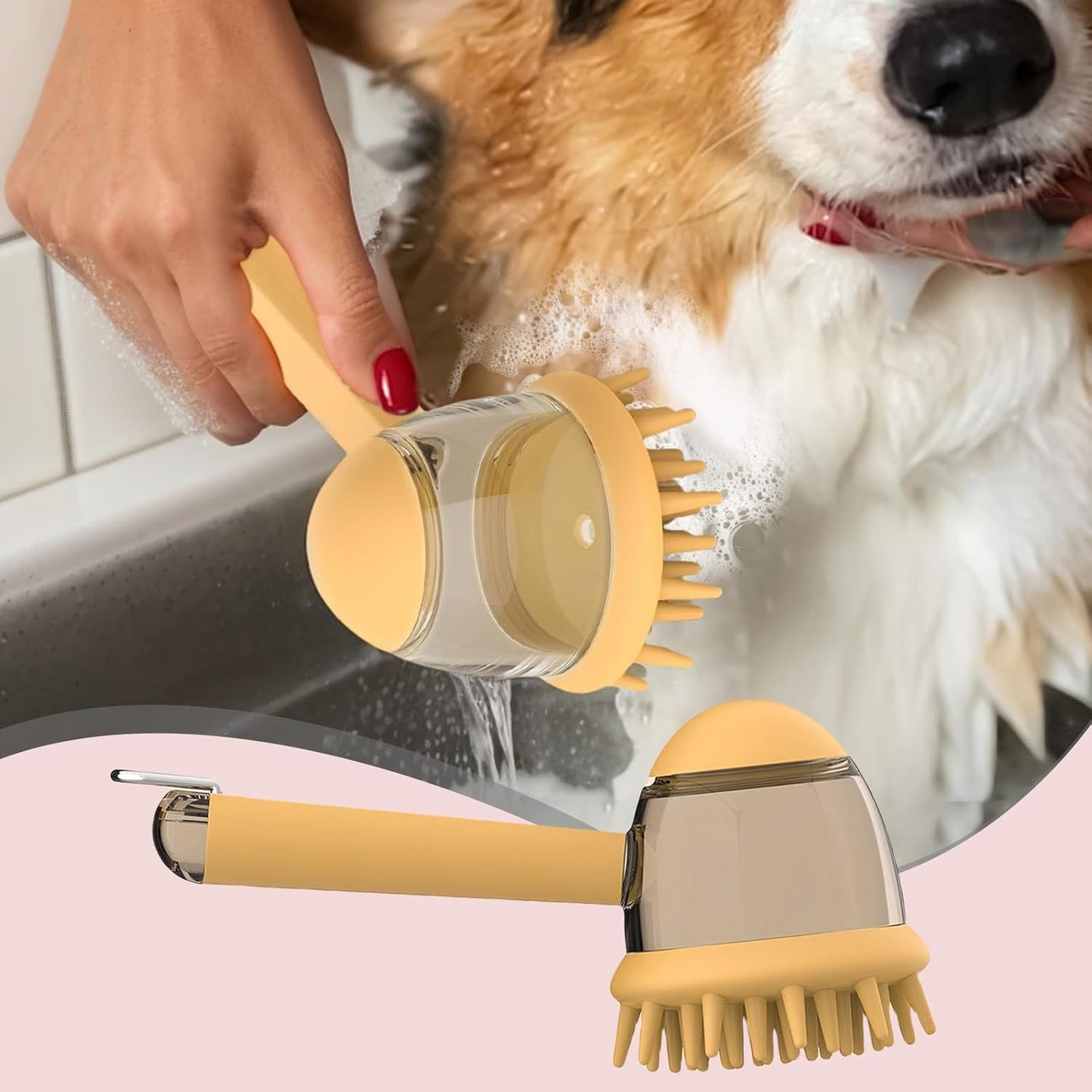 Dog Bath Brush, non Slip Dog Shampoo, 7,32 x 2,95 in Brush with Soap, Dispenser Ergonomico Pet, Cleaning Tool Bathing for Washing, Massaggio, Pet Grooming, Bath Time Essentials
