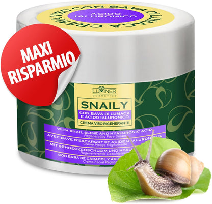 Snail Slime Face Cream 150 ml, Anti-Wrinkle Moisturizing Face Cream with 70% Snail Slime and Pure Hyaluronic Acid, Natural Formula with Anti-Stain and Anti-Aging Action with Vitamin C LUMINER