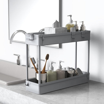 SPACELEAD Slim Storage Cart 4 Tier,Bathroom Storage Organizer Rolling Utility Cart, Mobile Shelving Unit Slide Out Storage Cart for Office, Bathroom, Kitchen, Laundry Room & Narrow Places， Gray