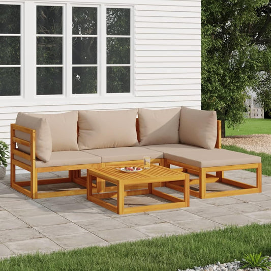 Homgoday 5-Piece Garden Living Room Set with Cushions Taupe Solid Wood, Garden Living Room, Sun Lounger, Sofa Bed Furniture, for Outdoor Patio, Pool, Balcony
